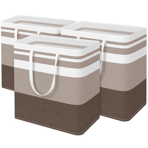 BlissTotes 3-Pack Laundry Basket, Collapsible Laundry Hamper, Khaki, 100L | Laundry Clothes Hamper, Hampers for Bedroom, Freestanding Hamper with Handles, Clothes Laundry Basket - color: Khaki, size: 100L