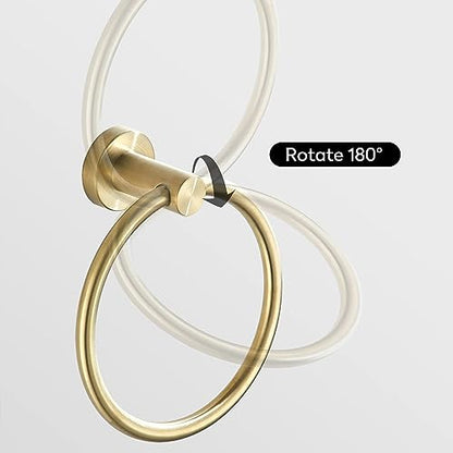 BATHSIR Brushed Gold Toilet Paper Holder & Hand Towel Holder Wall Mount 2 Pieces, Double Post Pivoting Round Modern Bathroom Hardware Towel Ring Toilet Tissue Holder, Bathroom Accessories Set - color: Gold 1