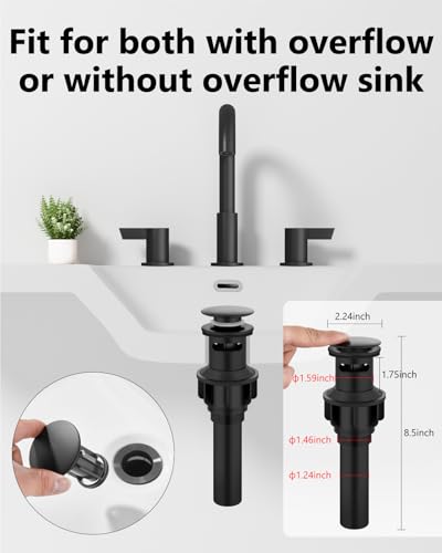 Matte Black Bathroom Faucet 3 Hole, 8 Inch Widespread 2-Handle | SUS304 Stainless Steel, 2-Handle Control, Pop-Up Drain, Supply Lines and Mounting Hardware for 8-Inch Widespread Vanity Sinks - color: Matte Black