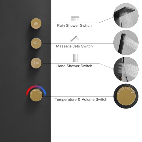 BWE 3 IN 1 Shower Panel Tower System Stainless Steel | Shower Panel Rainfall Shower Head with Handheld Shower and Massage Body Jets Wall Mount Shower System,Matte Black - color: Matte Black