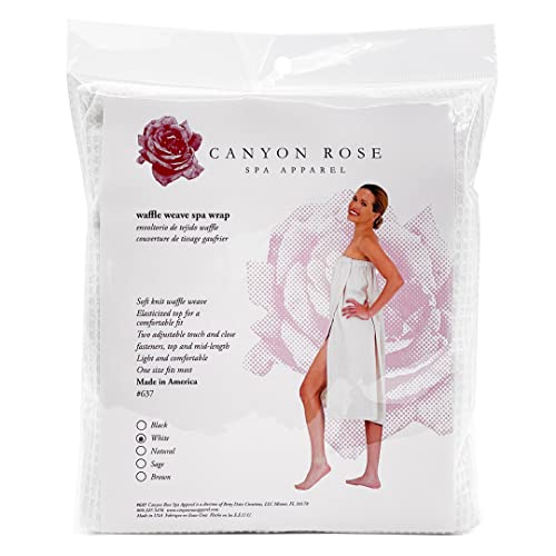 Canyon Rose Waffle Weave Long Spa Wrap, One Size, White | Luxurious Waffle Knit Body Wrap, Generous Length, Elasticized Top with Touch-and-Close Fastener, Machine Washable - color: White