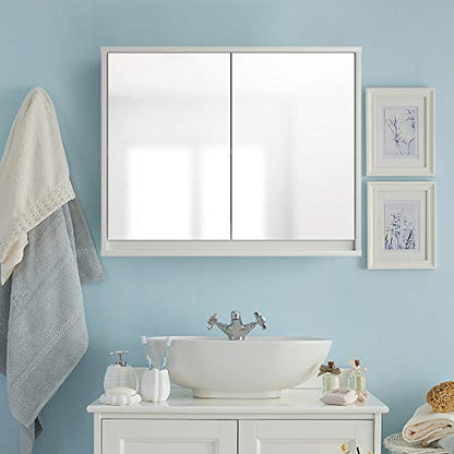 Tangkula Bathroom Medicine Cabinet, 2-Tier Wall-Mounted Storage Cabinet with Double Mirror Doors, Multipurpose Kitchen Bathroom Medicine Storage Cabinet, White (22" x 18") - size: 22 x 18 Inch