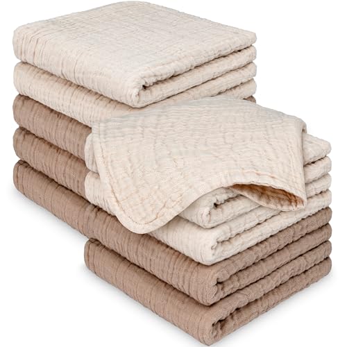10pk Muslin Baby Washcloths for Newborn, 12x12 Soft Absorbent (Ecru) | Organic Cotton Muslin Wash Cloths for Babies Girl, Boy, Infant, Toddlers, Kids Face Towel,Bath Essentials,Baby Burp Rags - color: Ecru, size: 10-Pack