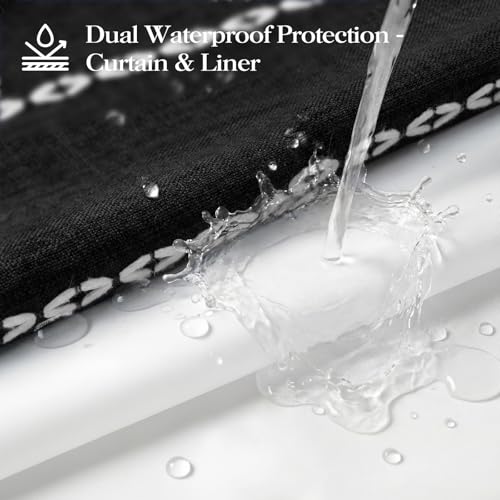 72x81 Ringless Boho Shower Curtain with Snap in Liner, Black and White | Tall Size, Farmhouse Striped Tassel Design, Thick Linen Blend, 3 in 1 Shower Curtain, Waterproof, Washable, Sheer Window - color: Black, size: 72"W x 81"L (Pack of 1)