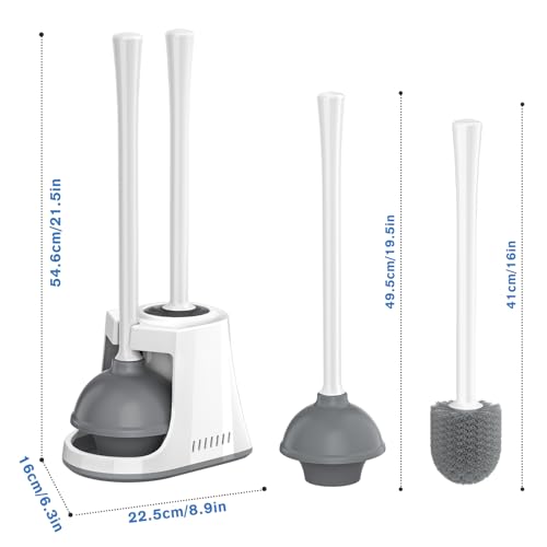 LOVLOY Toilet Plunger and Brush, Bowl Brush and Heavy Duty Toilet Plunger Set with Ventilated Holder, 2-in-1 Toilet Brush and Plunger Combo for Bathroom Cleaning (2 Pack, White) - color: White