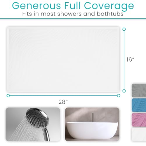 Vive Non-Slip Bath Mat with Suction Cups - 28" x 16" Extra Large Rubber Mat for Safety & Comfort - Patented Grip Prevents Slips and Falls for Kids, Elderly, Men, Women - XL Non Skid Shower & Tub Cover | For Safety & Comfort - Patented Grip Prevents Slips