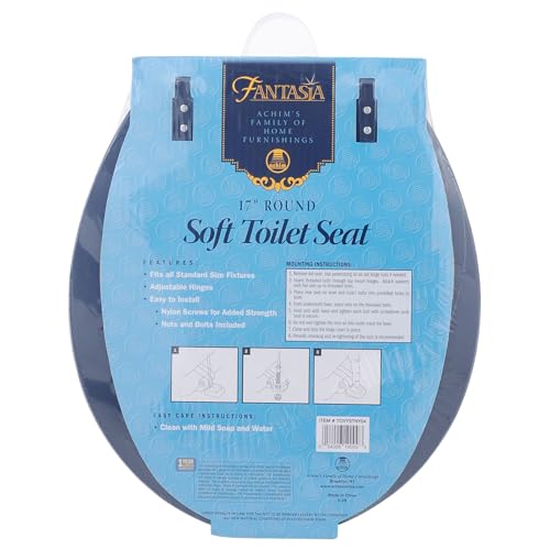 PowerSellerUSA Vinyl Round Soft Toilet Seat, Adjustable Hinges Toilet Seats with Non Slip Grip Tight Bumpers, Standard Heavy Duty Plastic Bathroom Toilet Seat Close Lid Set, Navy Blue - color: Navy Blue - Vinyl, size: 17" Standard