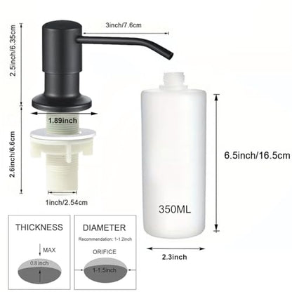 Soap Dispenser for Kitchen Sink,Stainless Steel Built in Soap Dispenser | Countertop Pump Head,Dish Soap Hand Lotion Dispenser with Refillable 13.5OZ Bottle - color: Bottled-black