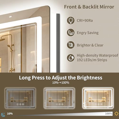 30"x40" LED Bathroom Mirror with Lights, Backlit + Front Lit, Anti-Fog, Lighted Bathroom Mirror for Wall, HD Shatterproof Tempered Glass, Dimmable, Memory Function (Horizontal/Vertical) - size: 40"L x 30"W