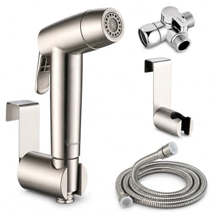 Handheld Bidet Sprayer for Toilet, Dual Spray Modes with Lockable Push Button, High Pressure Bathroom Sprayer, No-Drill Toilet Tank Mount, Stainless Steel Hose Set, Black Finish, Niken Color - color: Brushed Niken