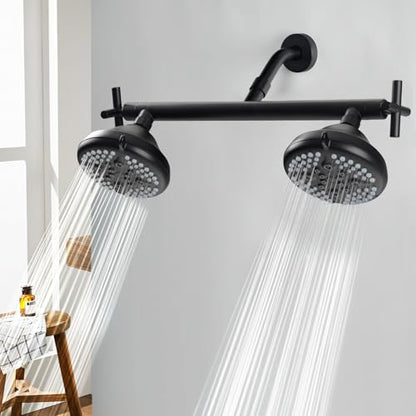 Double Shower Head with Shower Head Shut-Off Valve,High Pressure 4 Setting Dual ShowerHead System For Couples,2 Person Shower Manifold Built-in Valve,2 Shower Sprayers Combo,Matte Black,AB1MG - color: Matte Black, size: 7.5