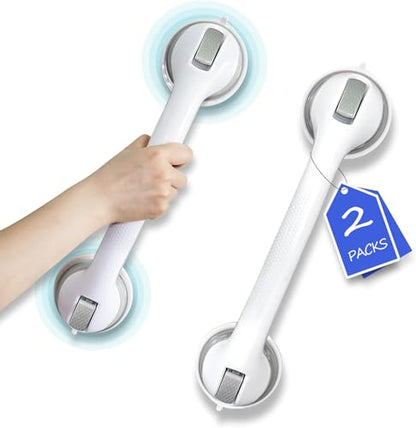 Shower Grab Bar Suction Grab Bars for Shower 2 Pack 16.32 Inch Shower Handles for Elderly Suction Bathroom Grab Bars for Seniors Shower Grab Bars Suction Heavy Duty Waterproof No Drilling - size: 16.32"L x 4.11"W