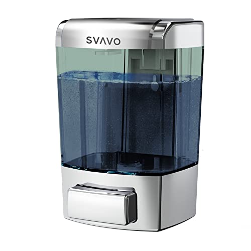 SVAVO Wall Mounted Soap Dispenser Kitchen Bathroom Manual Soap Dispenser Refillable Hand soap Dispenser for Liquid Contianers Shampoo Gel Chamber for Household Commerical 23.7oz (700ml) ABS - color: Chrome&clarity Brown