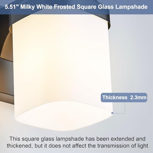 36.5 Inches Bathroom Vanity Light, 5-Light Black Bathroom Light Fixtures Over Mirror, Bathroom Light Shower Lamp with Milky White Square Glass Shade, Modern Farmhouse Lighting Fixtures - color: Black, size: 36.5 Inch : 5-lights