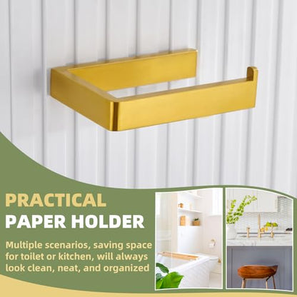 Brushed Gold Toilet Paper Holder, 304 Stainless Steel, Wall Mounted | 304 Stainless Steel, Rustproof for Bathroom Restroom Vanity, Space-saving Tissue Holder, Fits Regular, Large, Mega Rolls - color: Brushed Gold