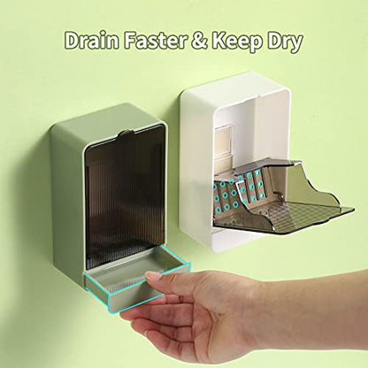 Soap Holder Dish Shower, 2 Pack Bar Soap Holder with Drainage, Self Draining Soap Holder, Wall Mounted Soap Box Tray Container for Bathroom, Bathtub Kitchen Sink, No Drilling, 4 Adhesive Include - color: Green+white