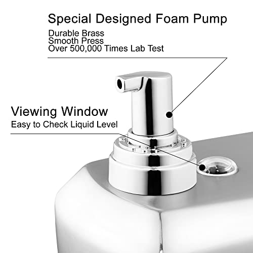 Commercial Wall Mount Stainless Steel Foam Soap Dispenser | 40 oz (1200ml) Industrial Refillable Foaming Hand Sanitizer Dispensers for Bathroom and Kitchen - size: 1200ml (H9)