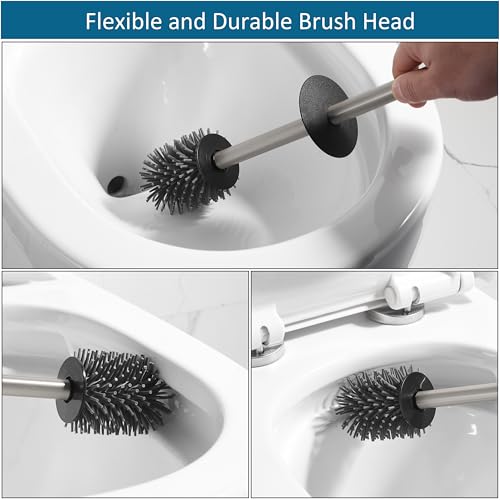 Toilet Brush and Holder Set Brushed Nickel Toilet Bowl Cleaner Brush Freestanding for Bathroom - color: Brushed Nickel
