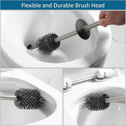 Toilet Brush and Holder Set Brushed Nickel Toilet Bowl Cleaner Brush Freestanding for Bathroom - color: Brushed Nickel