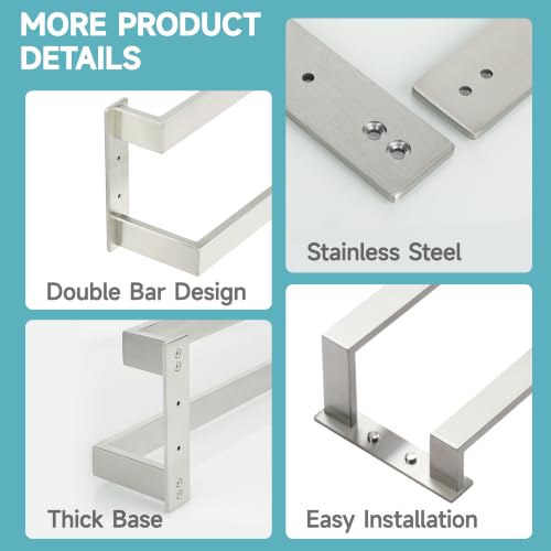 Alise Double Towel Bar, 20" Double Towel Racks for Bathroom, Brushed Nickel | SUS304 Stainless Steel Bathroom Towel Rack Wall Mounted, 3.54" Wide Towel Holder Quick Drying, Ladder Design - color: Brushed Nickel, size: 20-inch