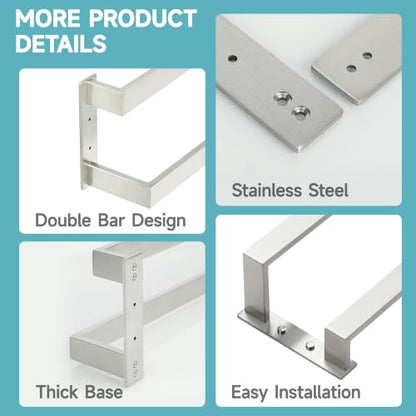 Alise Double Towel Bar, 20" Double Towel Racks for Bathroom, Brushed Nickel | SUS304 Stainless Steel Bathroom Towel Rack Wall Mounted, 3.54" Wide Towel Holder Quick Drying, Ladder Design - color: Brushed Nickel, size: 20-inch