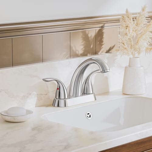 Chrome 4 Inch 2 Handle Centerset 2 or 3 Holes Bathroom Faucet, Vanity Sink Faucet with Copper Pop Up Drain and Water Supply Lines, BF008-5-C - color: Chrome, style: 1 Pack
