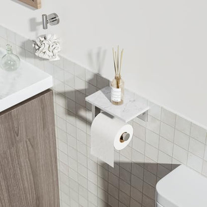 Brushed Nickel Toilet Paper Holder with Marble Shelf Tissue Roll Holder | 304 Stainless Steel Wall Mounted Toilet Paper Roll Holder Screw-Mounted Tissue Holder for Bathroom Washroom by BATHLAVISH - color: Brushed Nickel