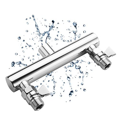 Dual Shower Head Manifold with Brass Shut Off Valve for 2 Fixed Shower Head Showering System Double Sprayer Manifold, Chrome - color: Chrome