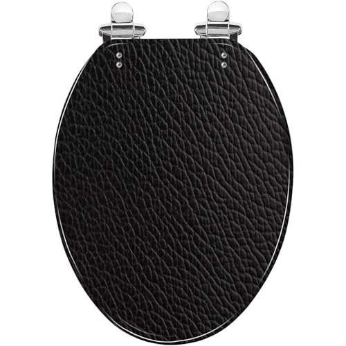 Elongated Resin Toilet Seat, Quietly Close Quick Release Hinges Cover | Toilet Lid Cover Easy to Clean and Install, Black leather sample Heavy Duty Toilet Seat - color: pattern6, size: V-shape