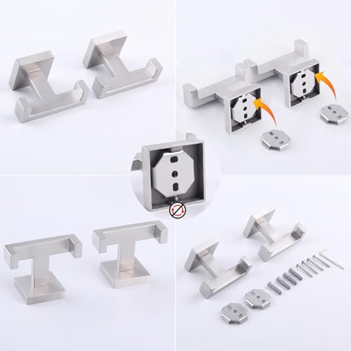 GERZWY Brushed Stainless Steel Coat/Robe Clothes Hook for Bath Kitchen Modern Hotel Style, Bathroom Double Towel Hook Wall Mounted 2 Pack AG1417B-LS - color: Brushed
