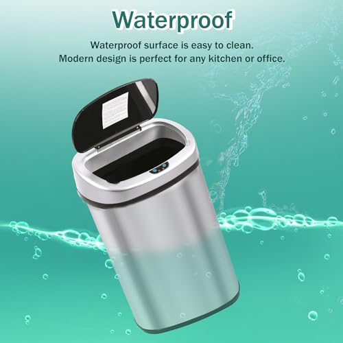 PayLessHere Kitchen Trash Can Automatic Trash Can with Lid 50 Liter 13 Gallon Touch Free High-Capacity Brushed Stainless Steel Waste Bin for Bathroom Bedroom Home Office (Stainless Steel) - color: Stainless Steel