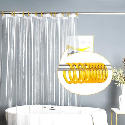 Golden Yellow Shower Curtain Hooks - 12 Pcs Circular Plastic Shower Curtain Rings for Bathroom - O Shaped Gold Yellow Shower Hooks Rings for Shower Curtain Rod - color: Golden Yellow