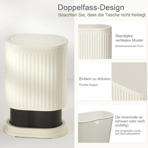 1.6 Gallon Trash Can with Lid, Small Bathroom Trash Can Wastebasket, Slim Garbage Can with Inner Bucket, Press Top Lid Garbage Container Bin for Kitchen, Home, Office, Bedroom, Living Room - color: Cream White