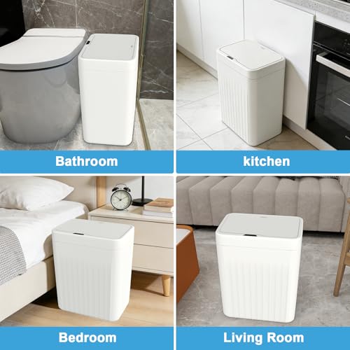 Naisu 4 Gal Bathroom Trash Can with Lid,Automatic Garbage Can with Touchless and Sealed Design,Slim Motion Sensor Waterproof Plastic Trash Bin Suitable for Bedrooms,Bathrooms,Kitchens（2 Pack, White）