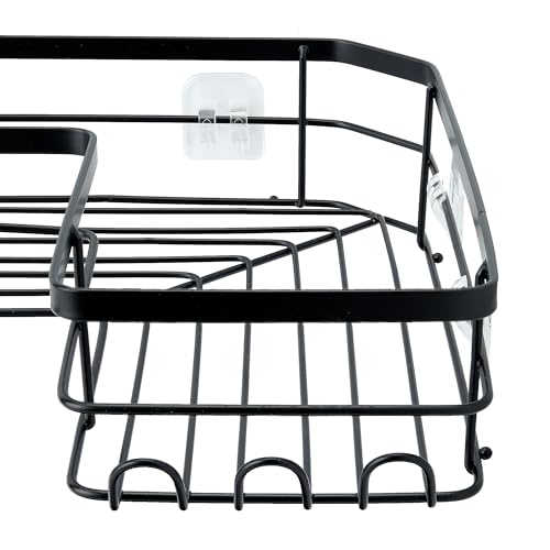 Amazon Basics Corner Shower Caddy Organizer with Soap Holder, Adhesive Wall Mount, Rust Resistant Powder-Coated Stainless Steel, Black, Set of 3 - size: Set of 3