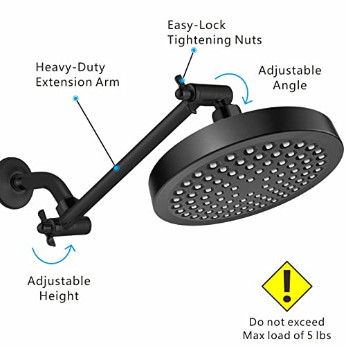 Shower Head Extension Arm - 11" Solid Brass Shower Arm with Universal Connection to Showerheads - Easily Adjustable The Height and Angle of The Rain or Handheld Shower heads (Black) - color: Matte Black