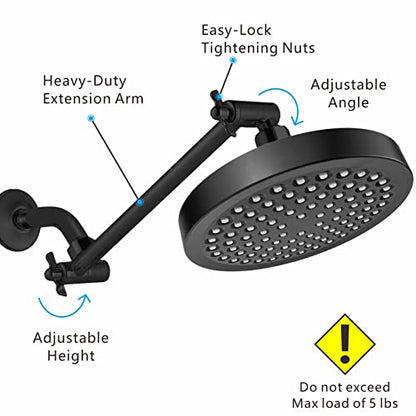 Shower Head Extension Arm - 11" Solid Brass Shower Arm with Universal Connection to Showerheads - Easily Adjustable The Height and Angle of The Rain or Handheld Shower heads (Black) - color: Matte Black