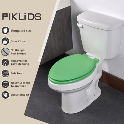 Toilet Seat, Slow Close, Soft Touch, Ultra-Smooth Matte Finish (No Orange-Peel Texture), Premium Moulded Wood, Quick Release, PIKLiDS (Green, Elongated) - color: Green, size: Elongated