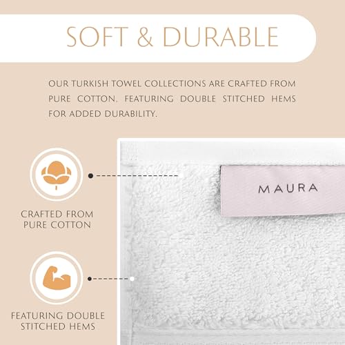 MAURA White Bath Towel Set of 8 for Bathroom. Turkish Cotton Luxury Bath Towels. Extra Large, Thick, Plush & Soft. Hotel & Spa Quality - White - color: White, size: 8-Piece Set (2 Bath, 2 Hand, 4 Washcloth)