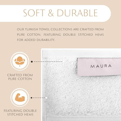 MAURA White Bath Towel Set of 8 for Bathroom. Turkish Cotton Luxury Bath Towels. Extra Large, Thick, Plush & Soft. Hotel & Spa Quality - White - color: White, size: 8-Piece Set (2 Bath, 2 Hand, 4 Washcloth)