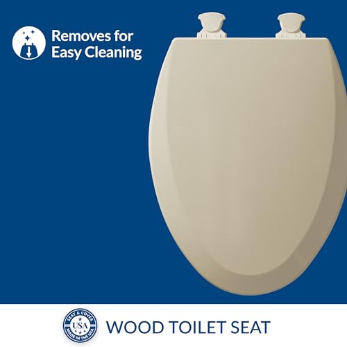 Bemis 1500EC 006 Toilet Seat with Easy Clean & Change Hinges, Elongated, Durable Enameled Wood, Bone, 1 Pack - color: Bone, size: Elongated