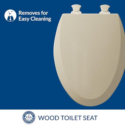 Bemis 1500EC 006 Toilet Seat with Easy Clean & Change Hinges, Elongated, Durable Enameled Wood, Bone, 1 Pack - color: Bone, size: Elongated