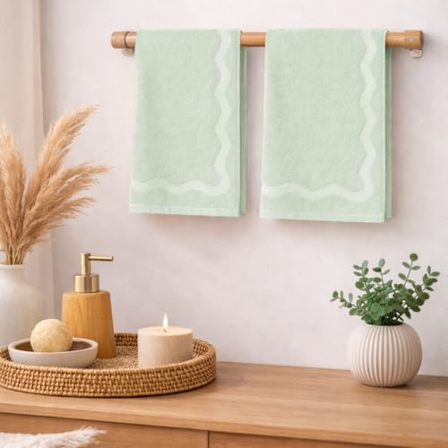 MONDAY MOOSE Scalloped Decorative Hand Towels, 2-Pack Soft Cotton with Wavy Embossed Design for Bathroom, Kitchen or Spa (16x28 inch, Light Sage) - color: Light Sage, size: 16x28 inch (Embossed Wavy, Hand Towels)