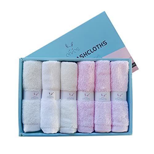 elves Bamboo Viscose Washcloth Baby Set of 6 - Ultra Soft Wash Cloths for Face and Body - Small Face Towel for Baby Girl (White&Pink) - color: White&pink