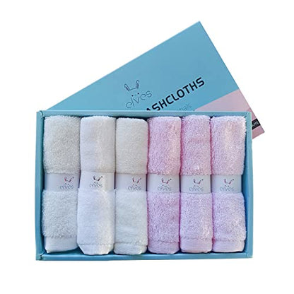 elves Bamboo Viscose Washcloth Baby Set of 6 - Ultra Soft Wash Cloths for Face and Body - Small Face Towel for Baby Girl (White&Pink) - color: White&pink