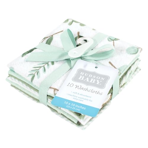 Hudson Baby Unisex Baby Flannel Cotton Poly Washcloths, Eucalyptus 10Pk, One Size - color: Eucalyptus 10pk