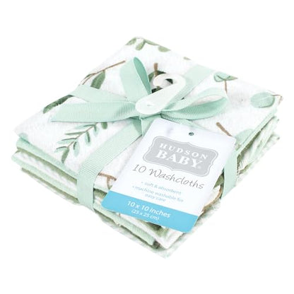 Hudson Baby Unisex Baby Flannel Cotton Poly Washcloths, Eucalyptus 10Pk, One Size - color: Eucalyptus 10pk