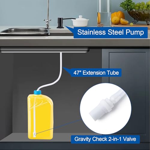 Soap Dispenser for Kitchen Sink, Countertop/Built in Dish Soap Dispenser | Sink Soap Dispenser with Stainless Steel Pump and 47" Silicone Extension Tube Kit, No Need to Frequent Refills-Matte Black - color: Matte Black