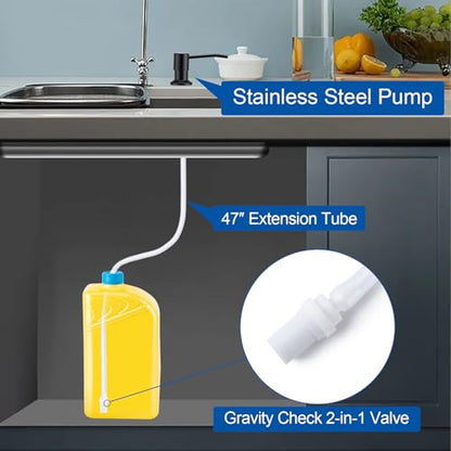 Soap Dispenser for Kitchen Sink, Countertop/Built in Dish Soap Dispenser | Sink Soap Dispenser with Stainless Steel Pump and 47" Silicone Extension Tube Kit, No Need to Frequent Refills-Matte Black - color: Matte Black