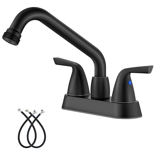 Aolemi Utility Laundry Sink Faucet,3/4" NPT Threaded End,Matte Black | 4-Inch Centerset Laundry Faucet For 2-3 Hole Utility Sinks,With 2 Handles,Swivel Stainless Steel Spout and Supply Lines - color: Matte Black